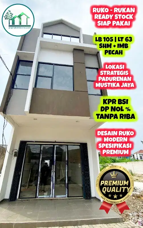 Jual Ruko Ready Stock Siap Pakai SHM Pecah KPR BSI DP NOL Mustika Jaya