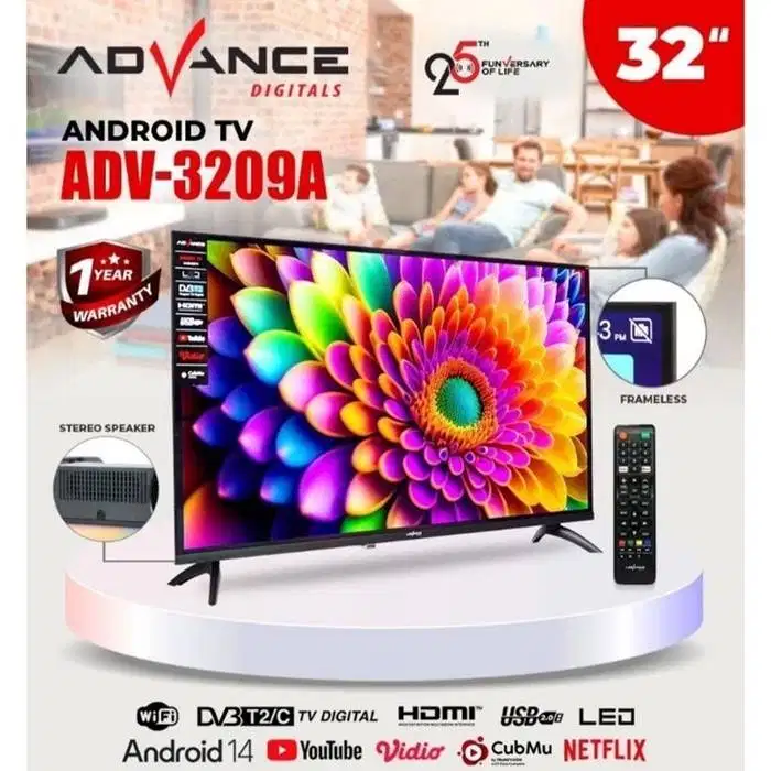 Advance Android Smart TV 32 Inch ADV-3209A Frameless Mirroring LED TV