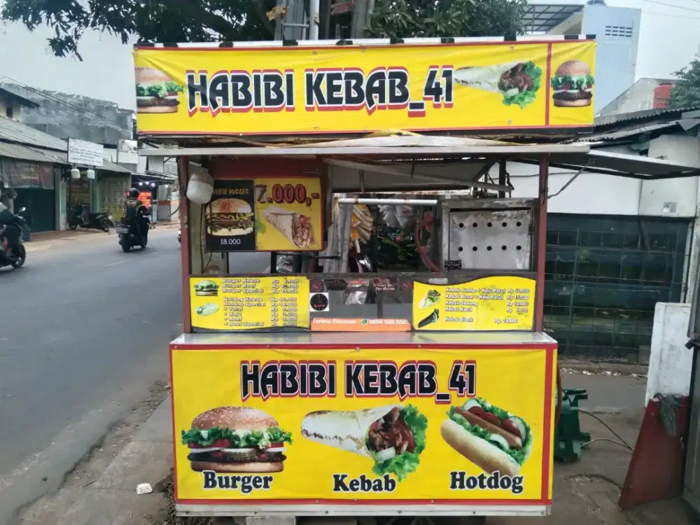 Gerobak rangka full besi. Ban kokoh Gerobak kebab gerobak burger