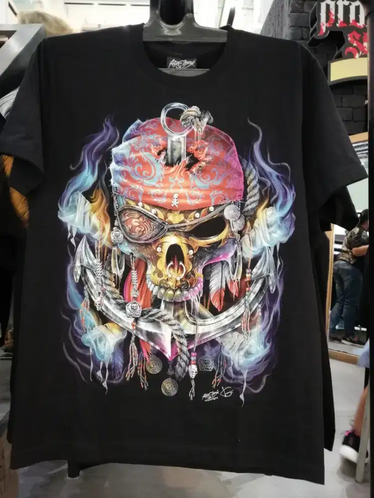 Kaos vintage 3D skull tengkorak Pirate