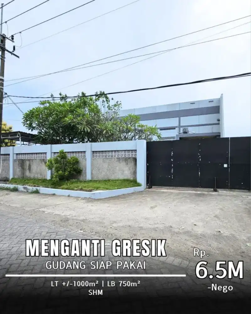 Dijual gudang Siap Pakai Menganti Gresik lokasi strategis