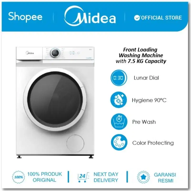 Dijual Mesin Cuci Midea 7.5kg Front loading – Baru, Belum Dibuka!