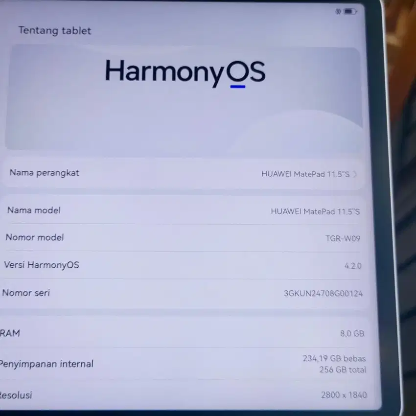 Huawei matepad 11.5 s ram 8 / 256 free keyboard full ori