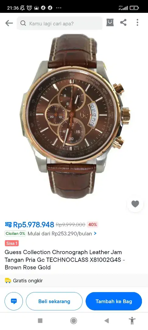 Jual jam tangan Guess Collection GC X81002G4S made in Swiss