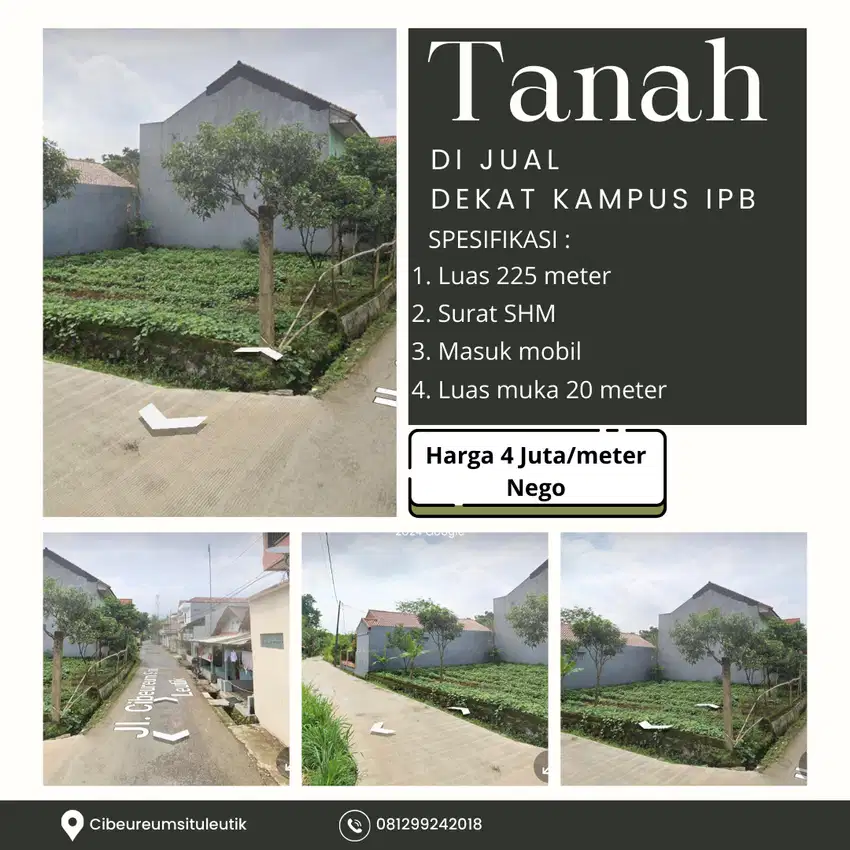 Tanah Bogor Pinggir Jalan Dekat Kampus IPB Sudah SHM Dan Cocok Kos-kos
