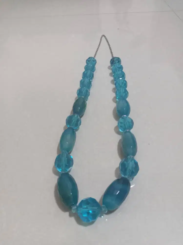 Kalung Vintage, Biru Aqua, Manik-manik Kaca