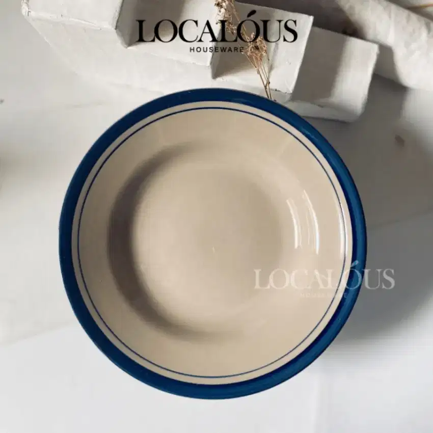 10 pcs Piring Keramik Makan lucky Coklat les lis garis biru