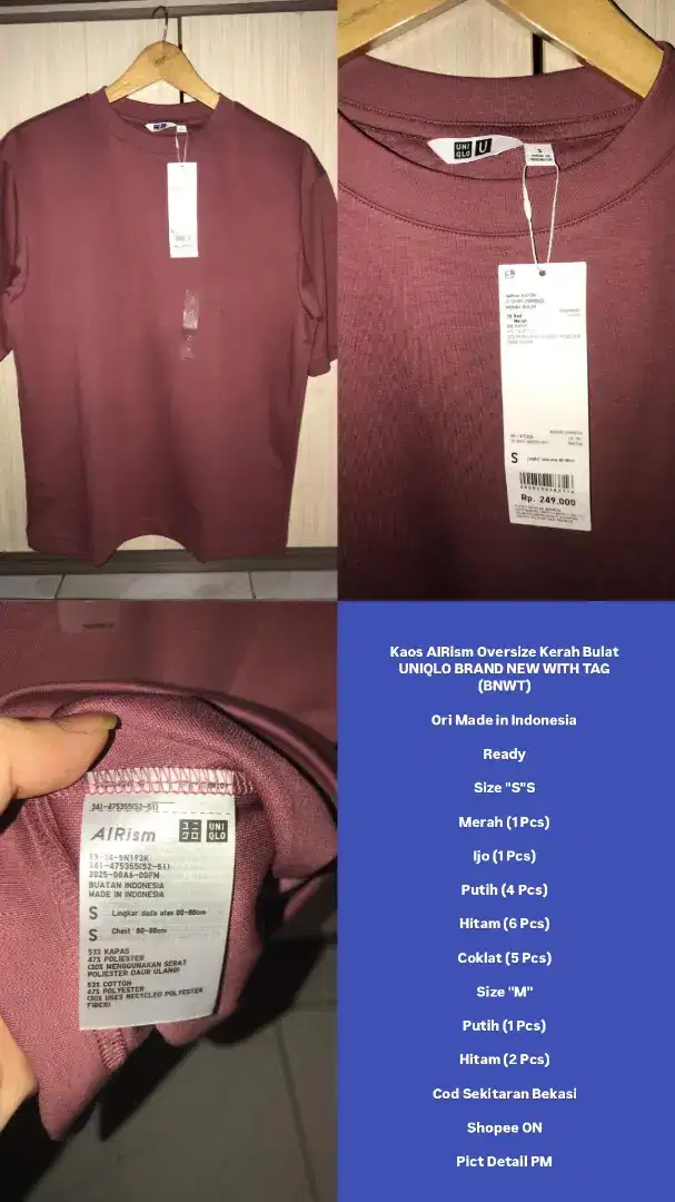 Kaos AIRism Oversize Kerah Bulat UNIQLO BRAND NEW WITH TAG (BNWT)
