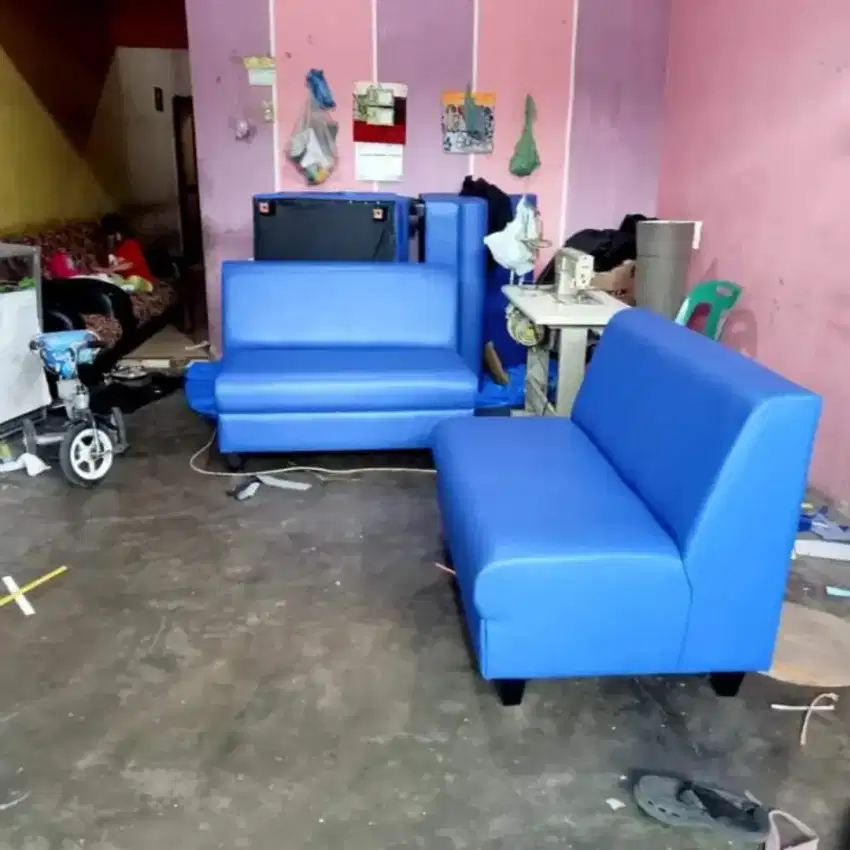 Erafurniture*sofa CAFE minimalis biru langit kain kulit/pcs