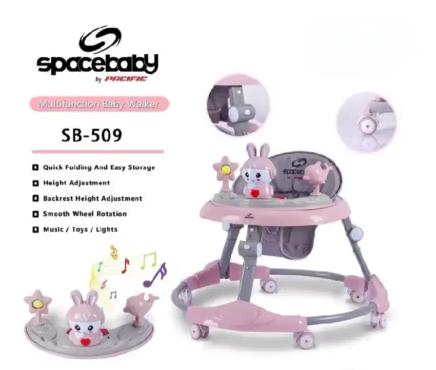 baby walker space baby orca pink