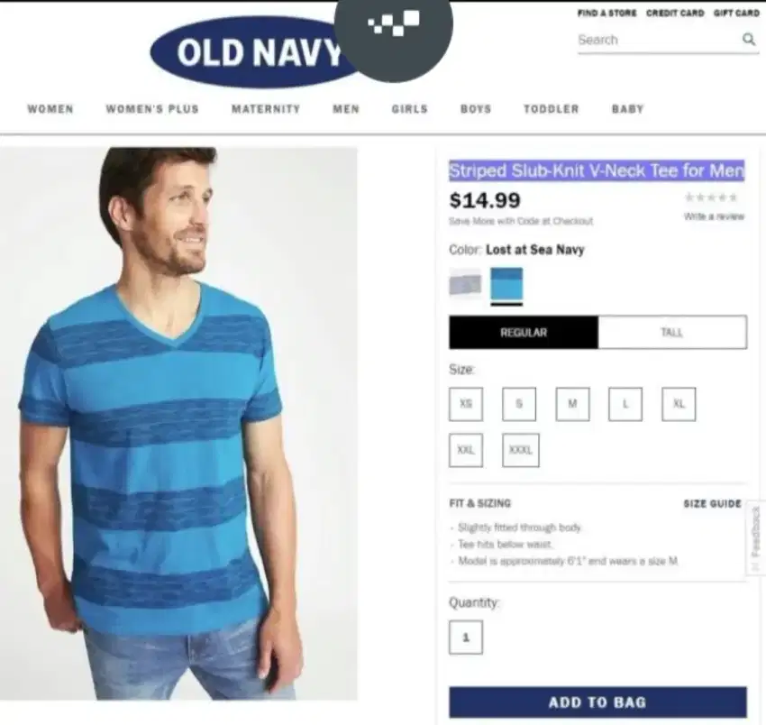 Kaos vneck stripe old navy biru katun adem