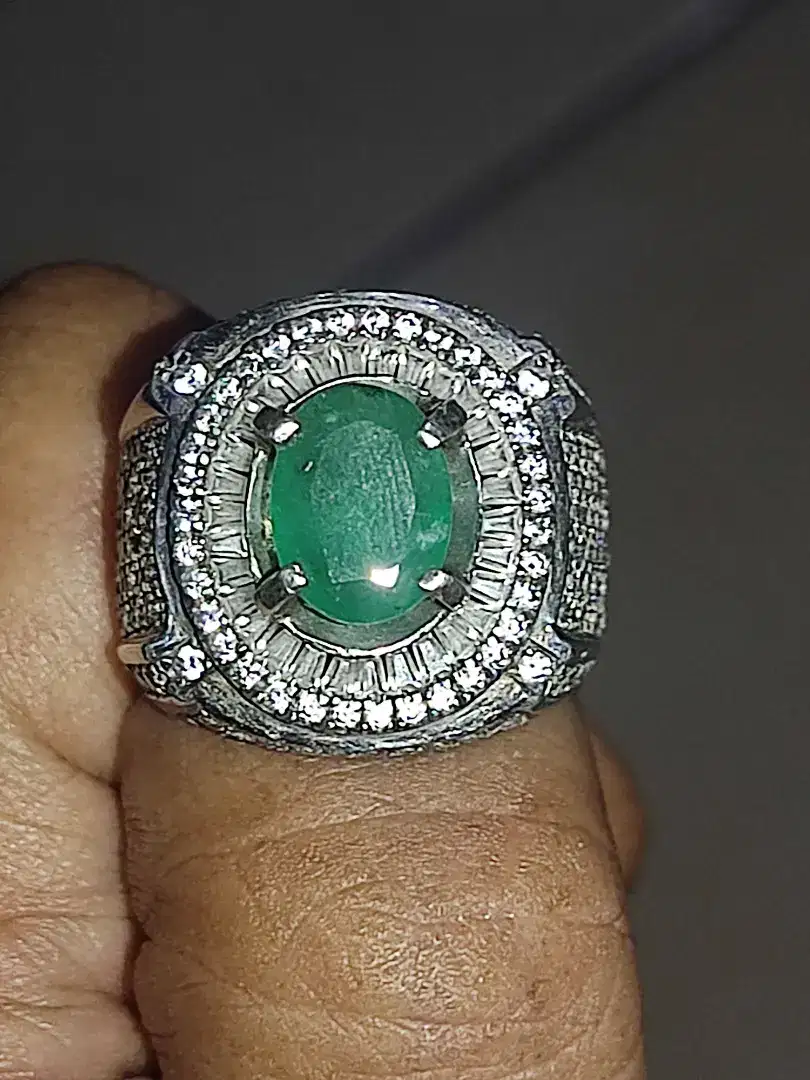 Natural Emerald Beryl Zambia CE-Minor Ring Perak Microsetting Tapper