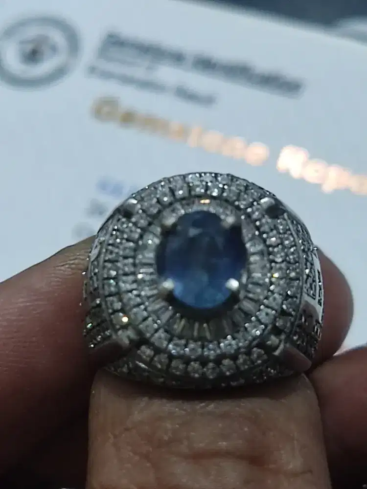 Natural Blue Sapphire NH Sri Lanka Ring Perak  Microsetting Tapper