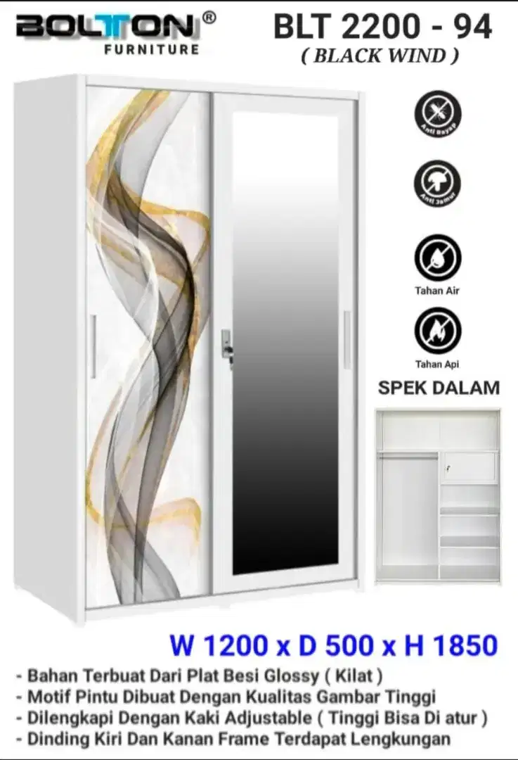 Lemari bahan plat besi pintu sleding