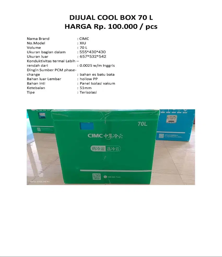 DIJUAL COOL BOX 70 L HARGA Rp. 100.000 / pcs