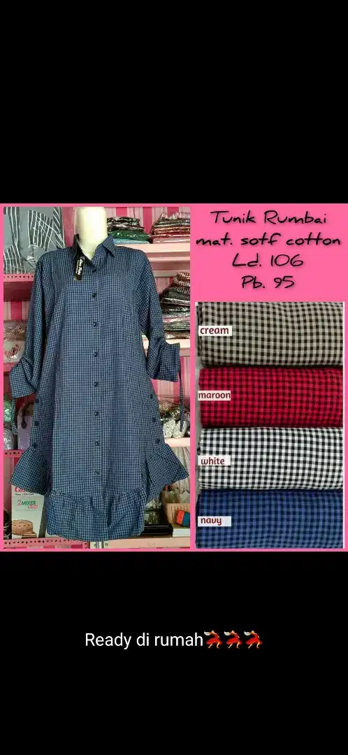 Tunik kotak kecil cantik model kekinian