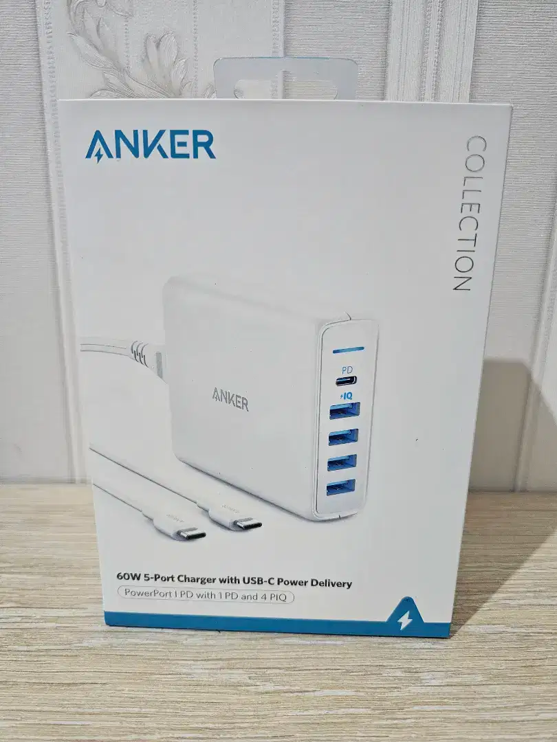 (BARU/NEW) Charger ANKER Powerport 60W, 5 Port-1PD& 4PIQ (A2056-White)