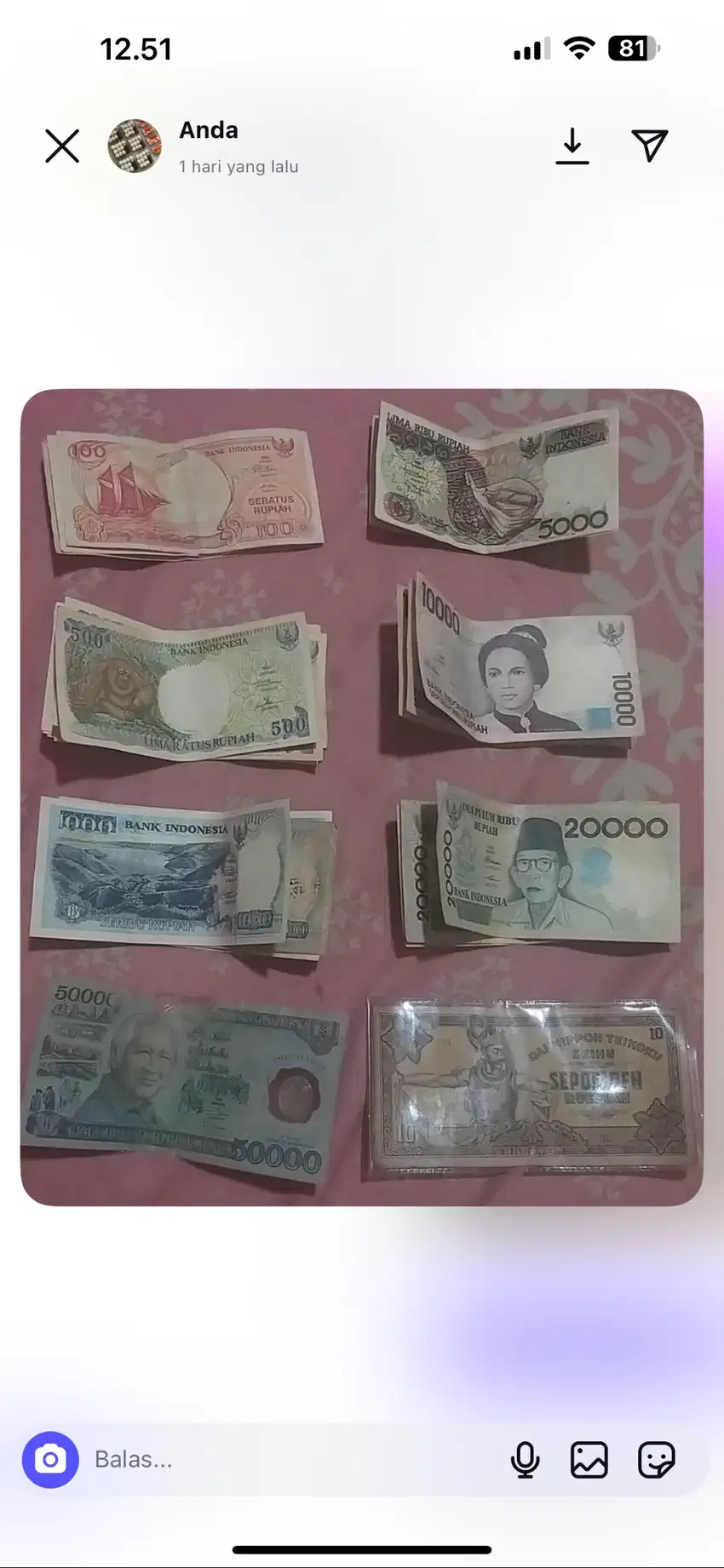 Uang kuno berbagai macam nominal