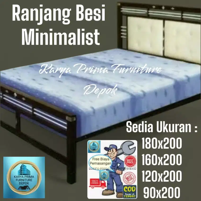 Ranjang Besi Minimalist 160x200 kuat awet 1.150.000 free ongkir pasang