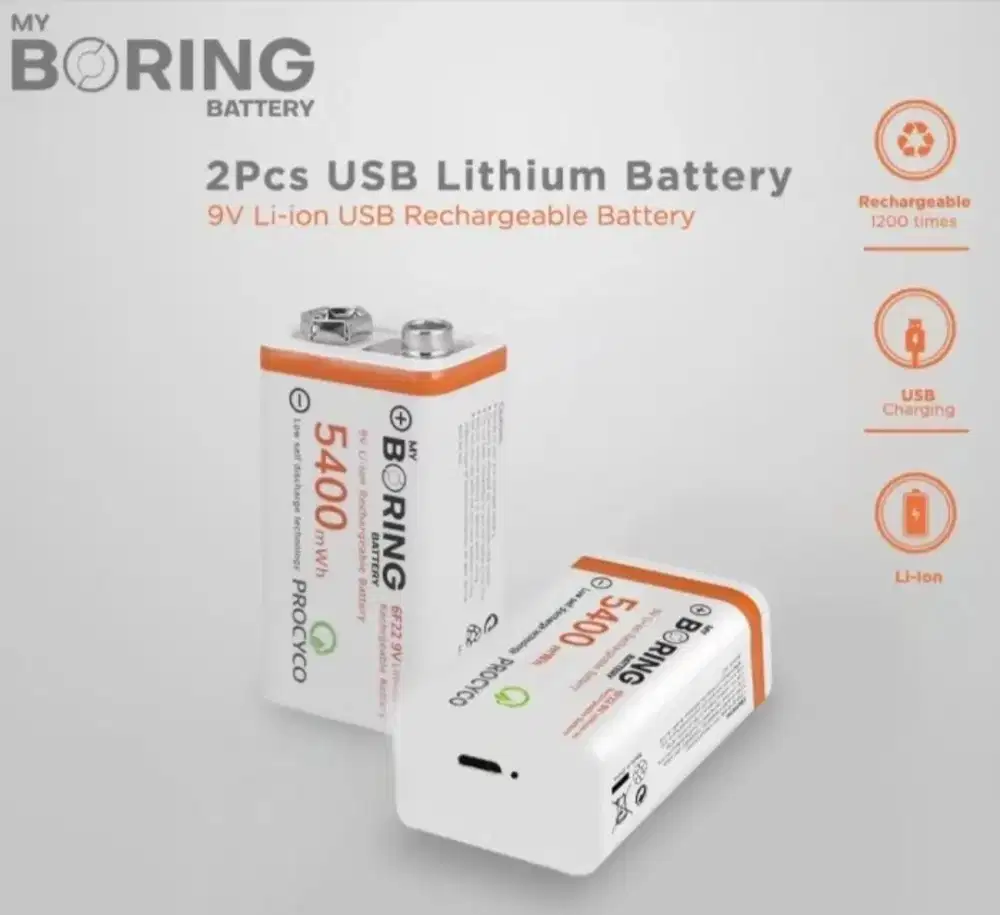 [BARU] Baterai 9 Volt Rechargeable Merk My Boring