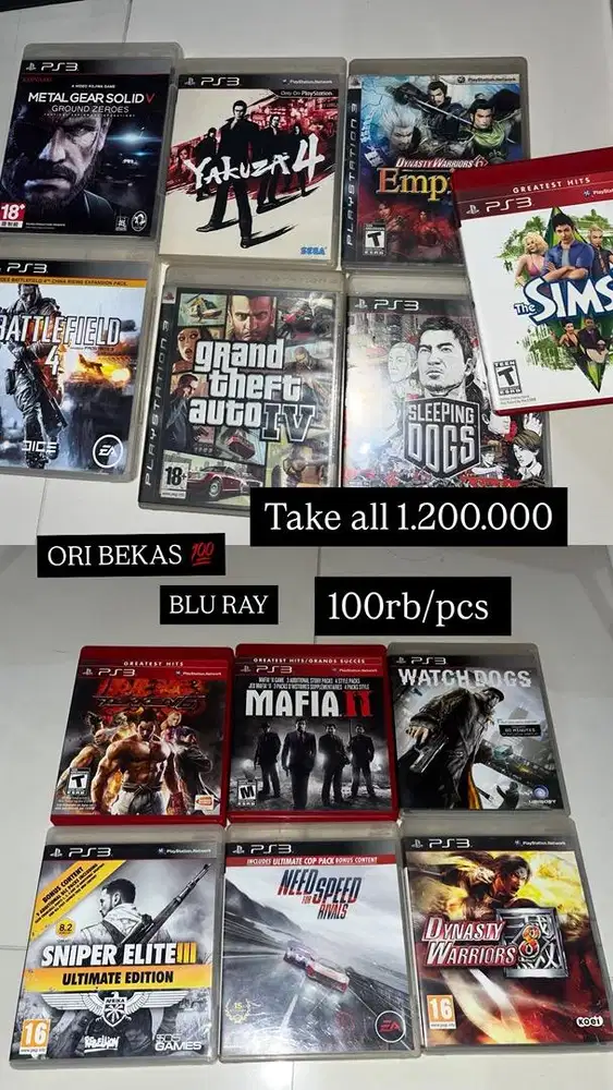 KASET ORI BLU RAY PS3 bekas