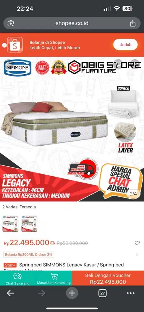 Kasur simmons 180 king size