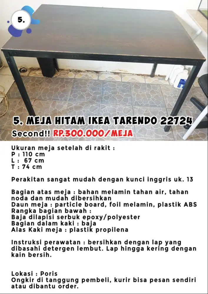 Meja Hitam IKEA Tarendo 22724 (Tersedia 4 meja)
