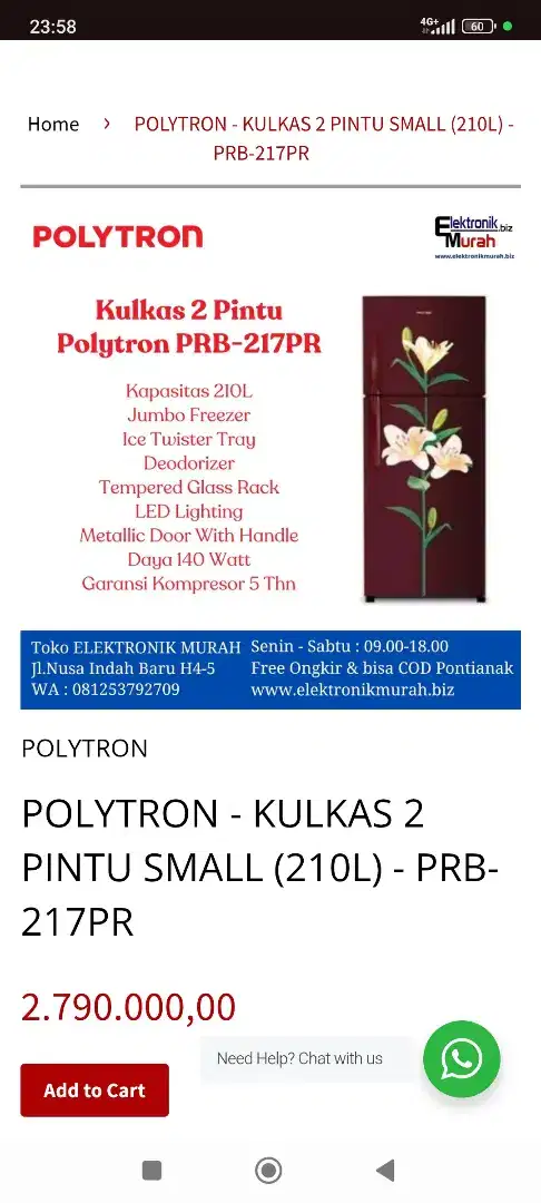 Kulkas Polytron PRB-217PR (Merah)