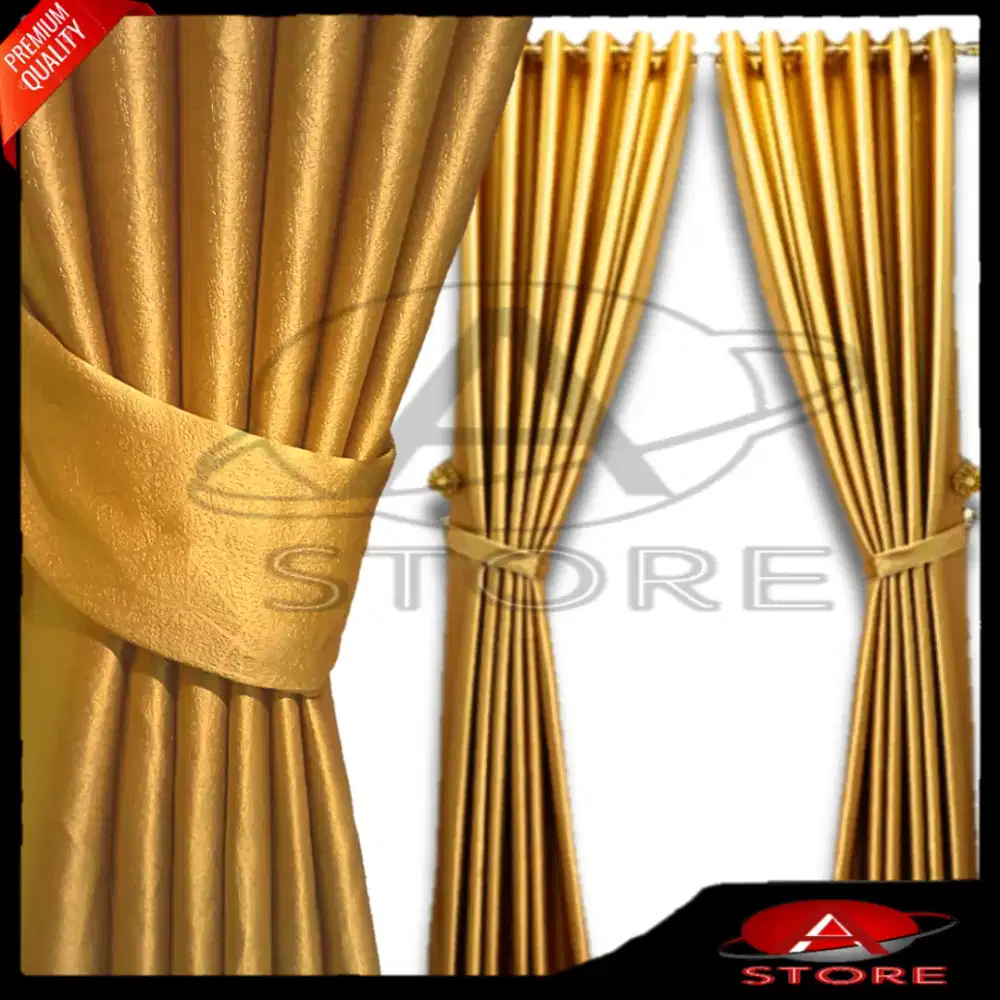 Gorden Tirai Jendela Pintu warna Gold emas glossy blackout 135x200cm