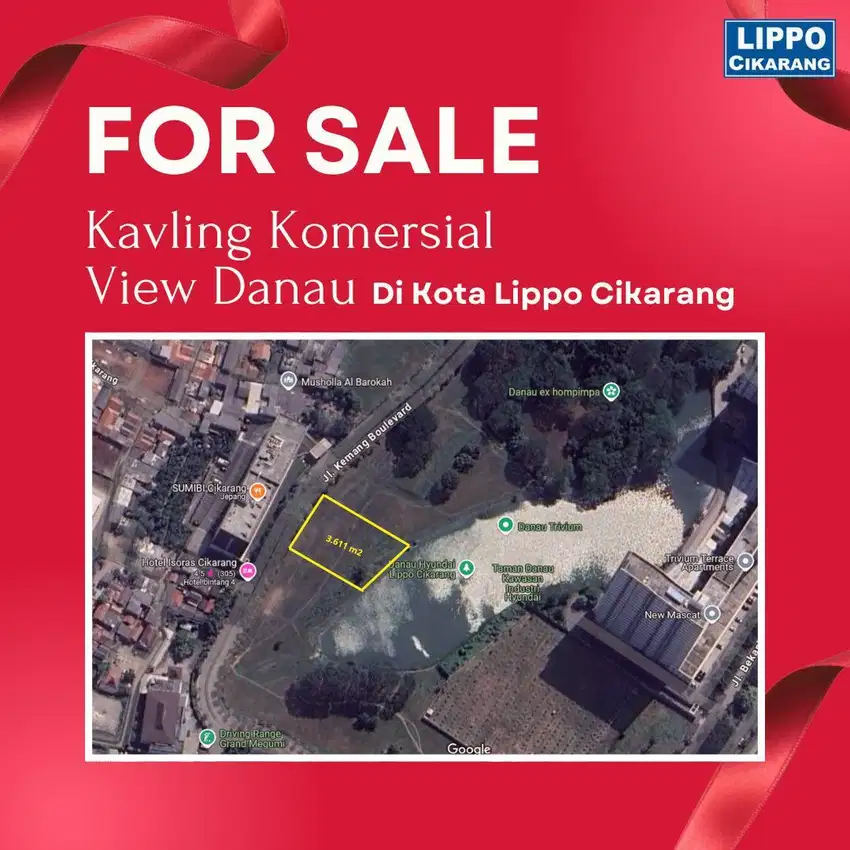Jual Tanah Komersial Strategis Dengan View Danau di Lippo Cikarang