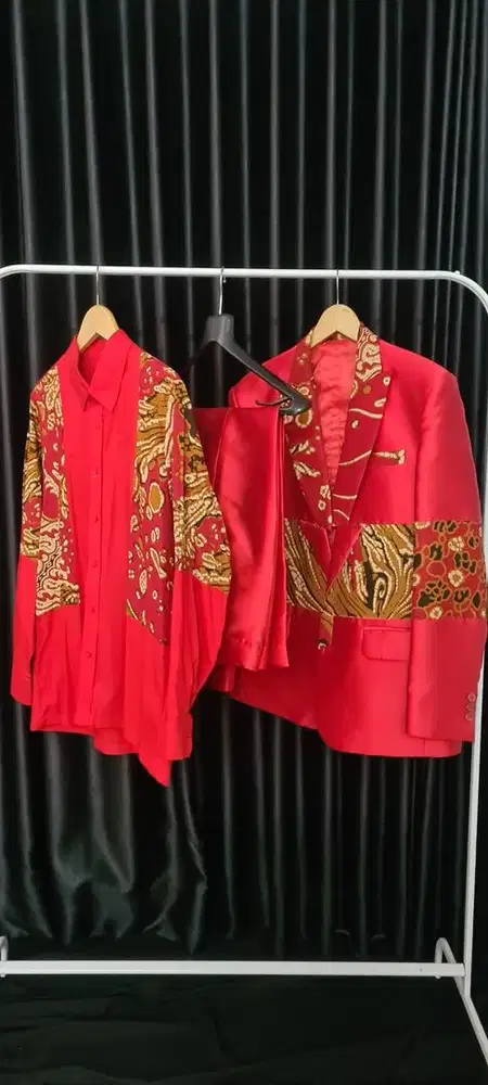 Jas batik set premium limited edition, kemeja batik, celana merah, jas