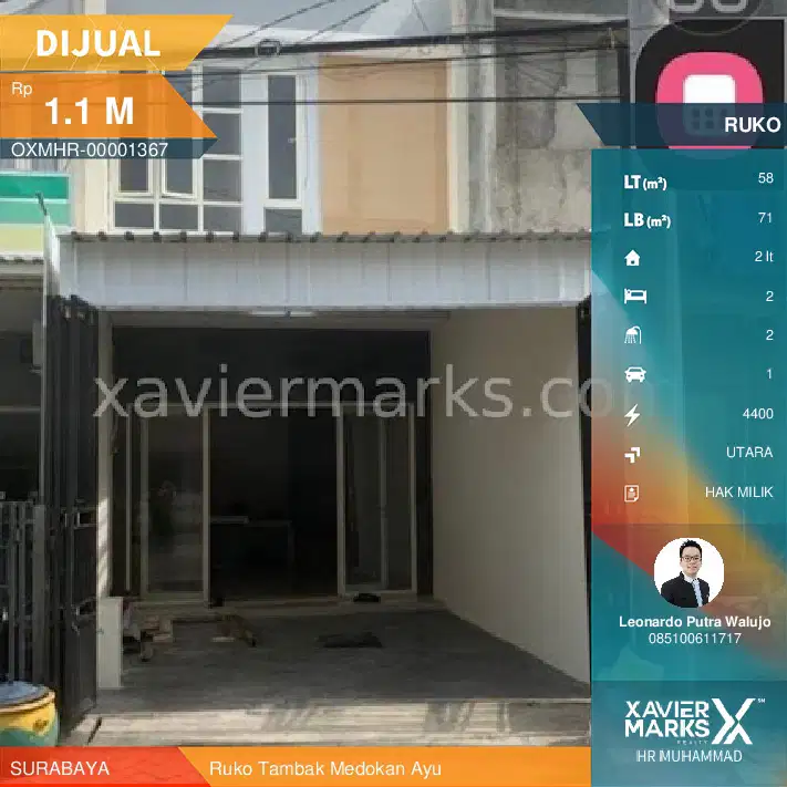 Ruko Tambak Medokan Ayu SHm bangunan 2 lantai lebar 4x11.5meter