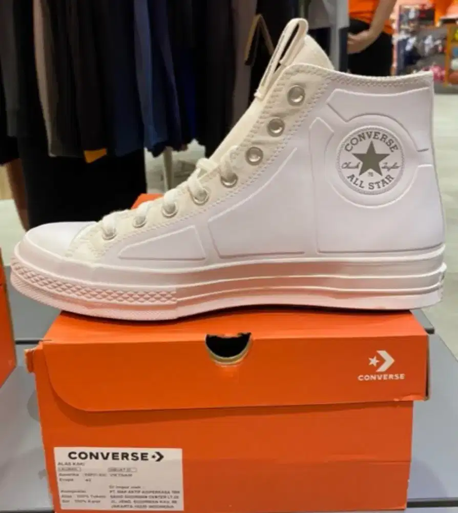 Jual sepatu casual pria all star Converse high full white size 42