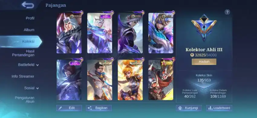 Jual akun ml/mobile legend