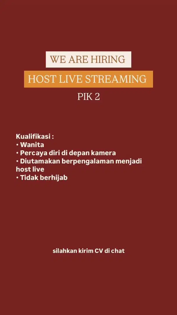 Dicari Host Live Streming