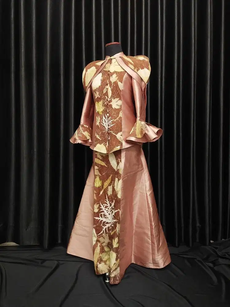 Dress eco print, cape lepas pasang, gaun eco print