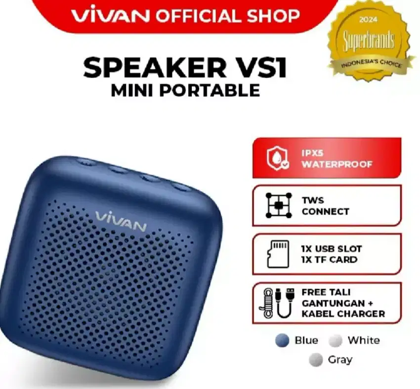 Speaker Bluetooth 5.0 VIVAN Outdoor Waterproof IPX5 Support SD Card