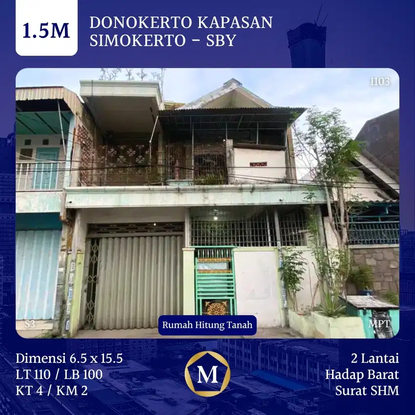 Rumah Hitung Tanah Donokerto Kapasan Simokerto Surabaya