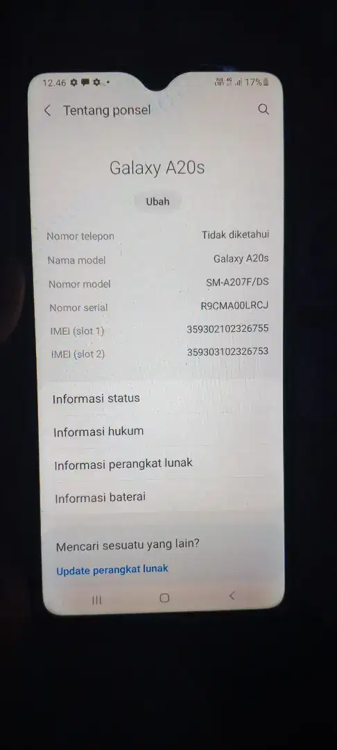 Samsung unit aja A20s ram 3/32 kondisi normal semua