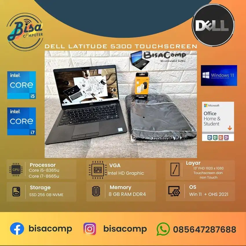 Dell Latitude 5300 ada 2 varian core i5 dan i7 ssd 256gb ram 8gb