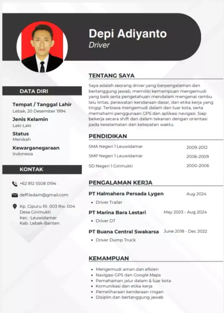 Mencari kerja sebagai DRIVER pribadi/perusahaan online/offline.