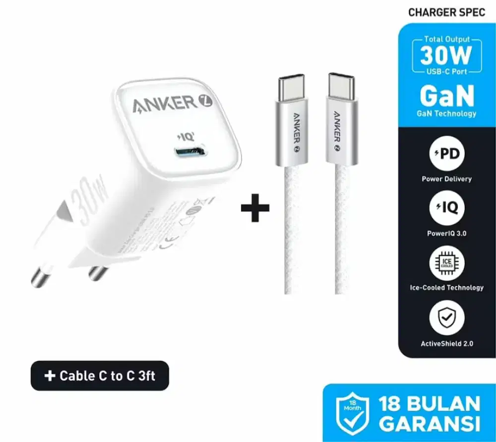 CHARGER ANKER GAN 30W C TO C | GARANSI 18BLN | @CAVALLOACC