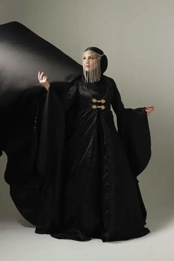 Arabian dress black, black dress, black gaun, gamis, hibi dress, dress