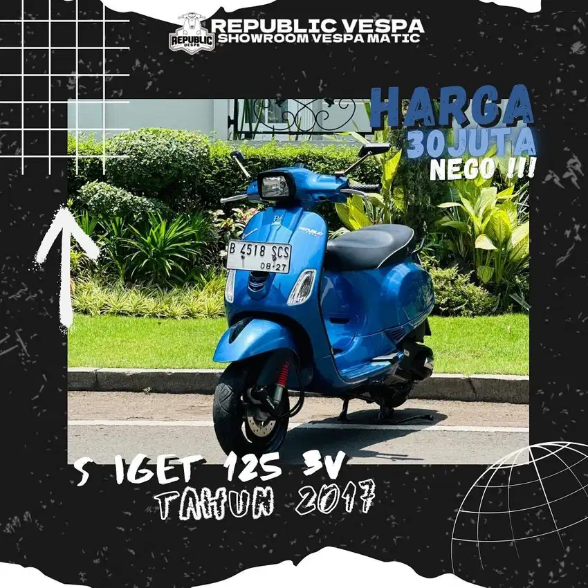 Vespa S IGET 125 3V th 2017 warna Biru Doff PERFECT CONDITION.