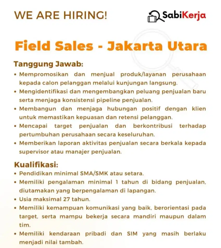 Dicari Sales Lapangan Software Aplikasi