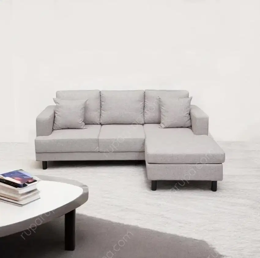 SELMA GLIVEL SOFA 3 SEATER FABRIC DENGAN BANGKU - COKLAT ASH