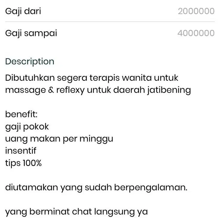 Dibutuhkan Terapis wanita
