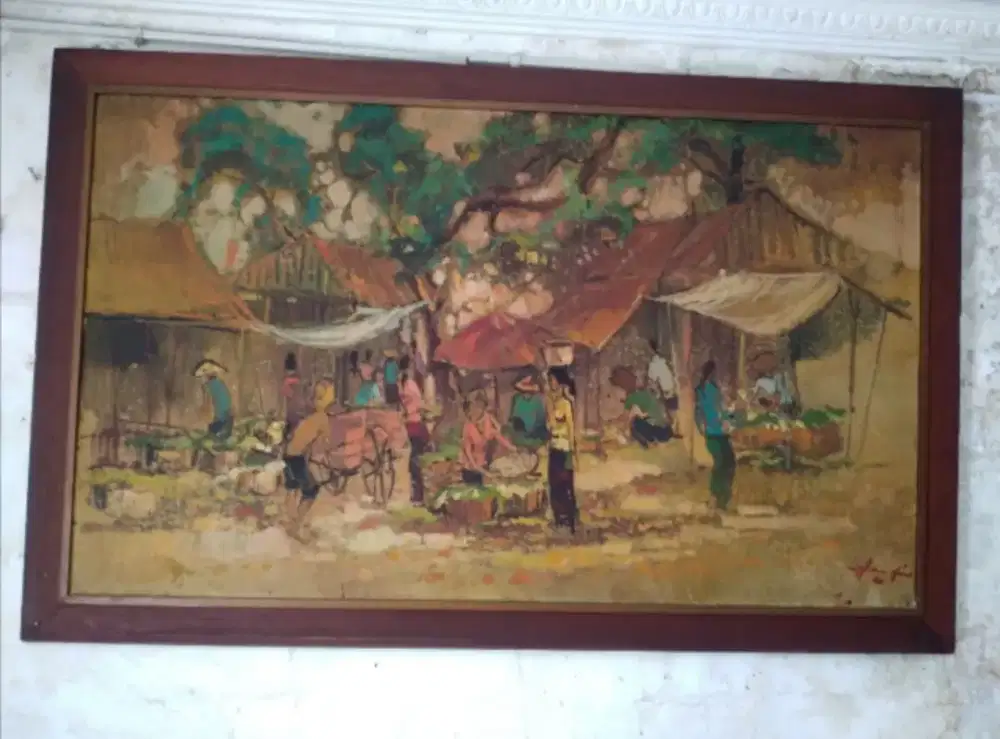 Lukisan  suasana pasar tradisional dipedesaan