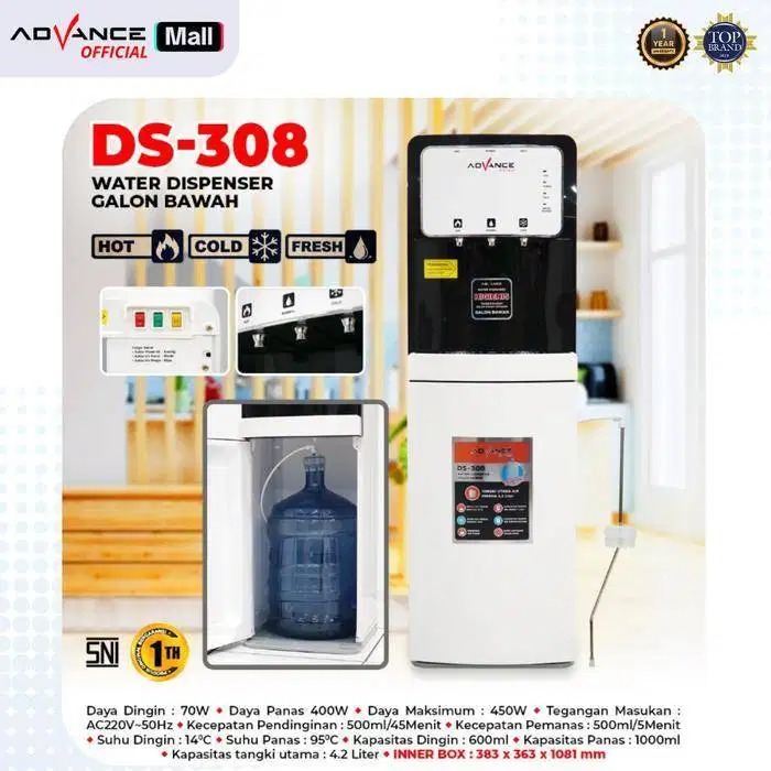 Advance DS-308 Water Dispenser Air Galon Bawah 3in1 Hot Cool Fresh