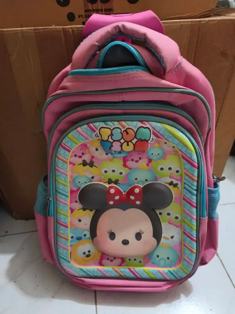 Ransel anak warna pink + roda